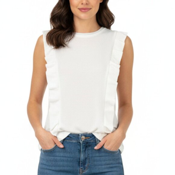 PINKO “Cacciare” Ruffle Side Sleeveless Crepe  White Women’s Top Size L US 10 - Picture 1 of 9